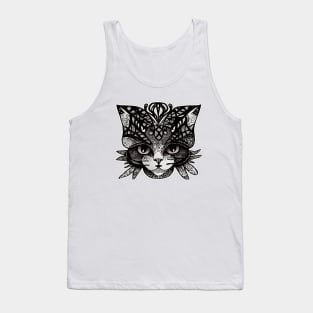 Kitty Doodle Cat Black And White Sketch Tank Top